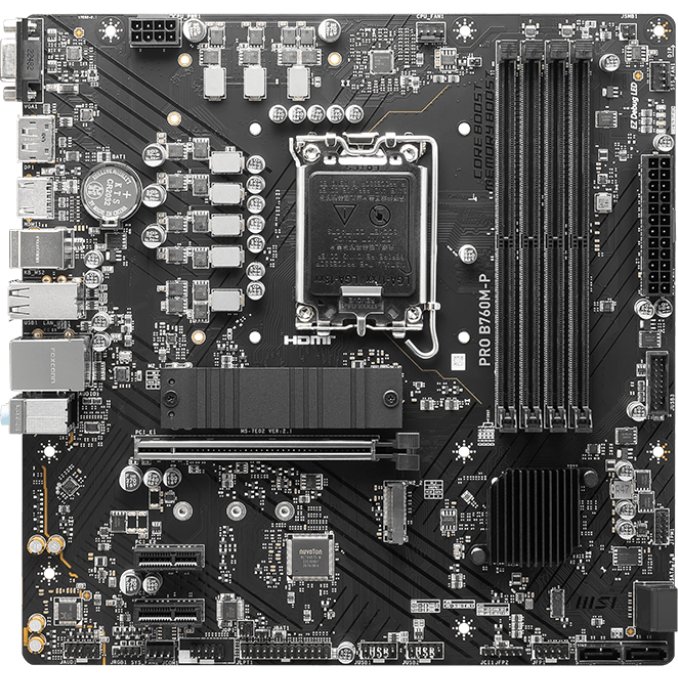 MB s1700 MSI Pro B760M-P, 4*DDR5, 1*PCIEx16, 2*PCIEx1, 2*M.2, 1*TypeC, 3*USB3.2Gen1, 8*USB2.0, 4*SATA3.0, 1G, VGA, DP, HDMI, M-ATX, RTL