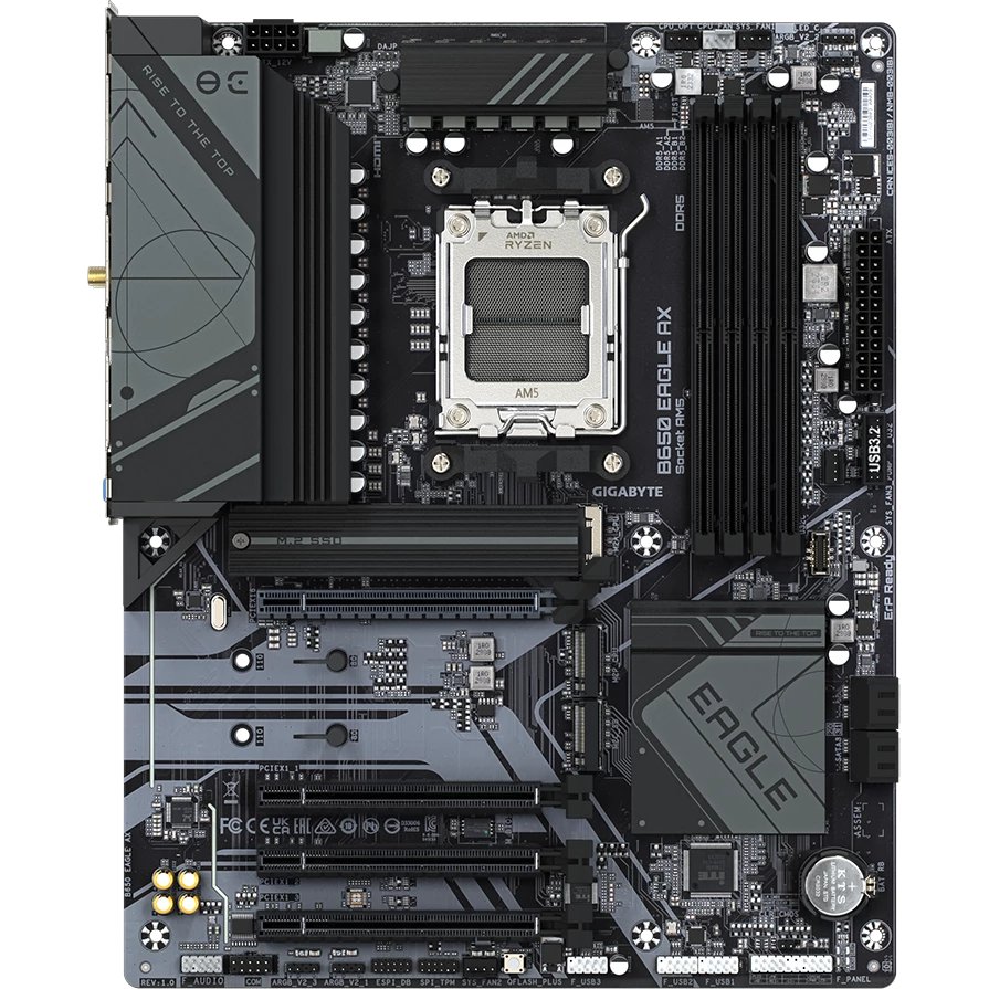 MB sAM5 Gigabyte B650 Eagle AX, AMD B650, 4xDDR5-5200 МГц, 4xPCI-Ex16, 3xM.2, Standard-ATX