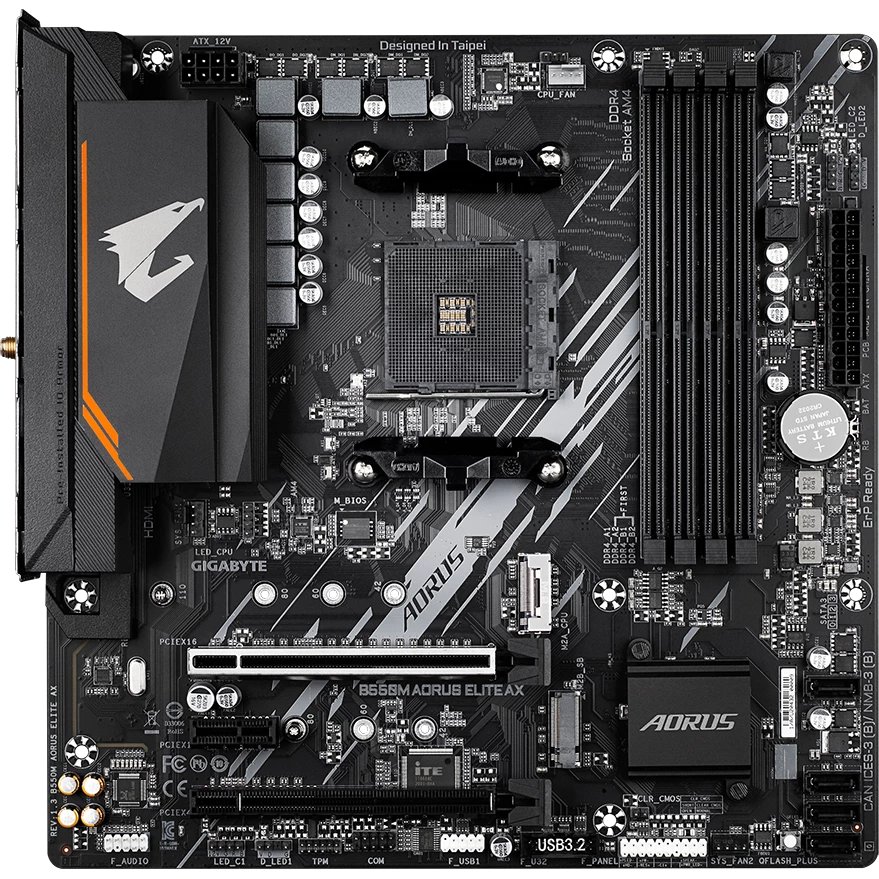 MB sAM4 Gigabyte B550M Aorus Elite AX, RTL, AMD B550, DDR4, PCI-E x16 и PCI-E x1