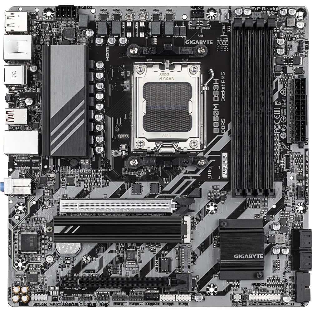 MB sAM5 Gigabyte B850M DS3H, AMD B850, 4xDDR5-5200 МГц, 2xPCI-Ex16, 2xM.2, Micro-ATX