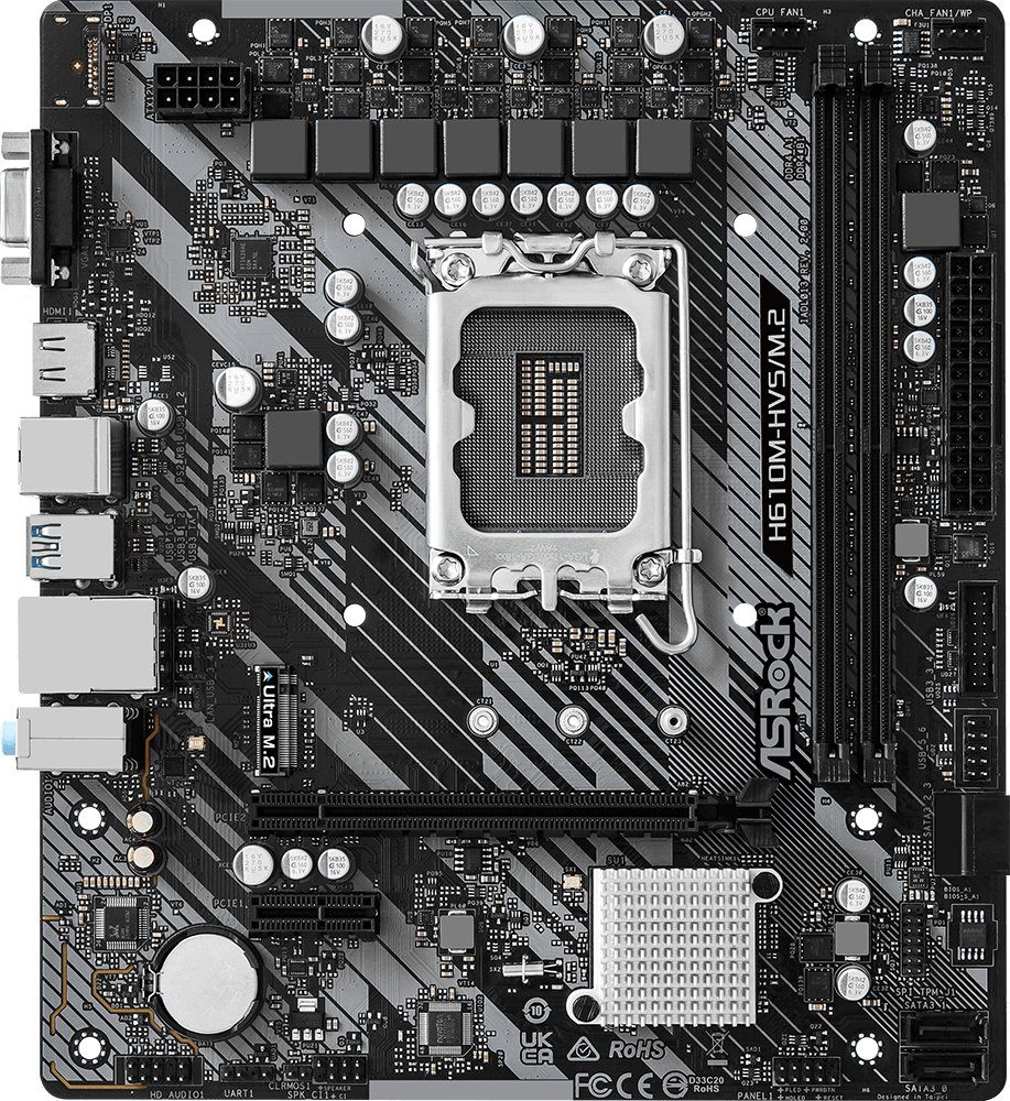 MB s1700 ASRock H610M-HVS/M.2 R2.0 Intel H610, 2xDDR4-3200 МГц, 1xPCI-Ex16, 1xM.2, Micro-ATX