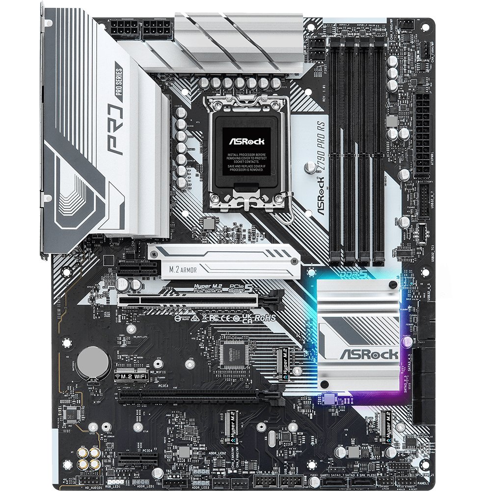 MB s1700 ASRock Z790 PRO RS Intel Z790, 4xDDR5-4800 МГц, 2xPCI-Ex16, 4xM.2, Standard-ATX