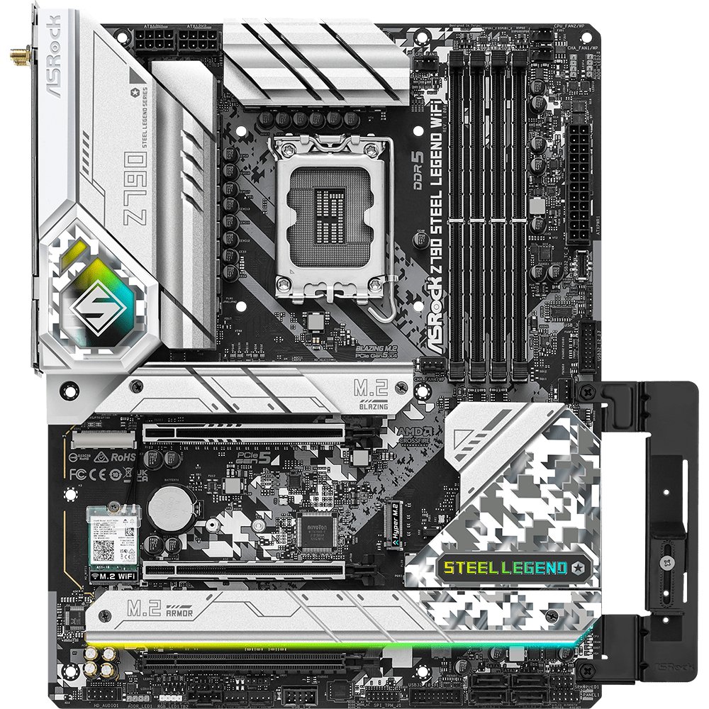 MB s1700 ASRock Z790 STEEL LEGEND WIFI Intel Z790, 4xDDR5-4800 МГц, 3xPCI-Ex16, 5xM.2, Standard-ATX