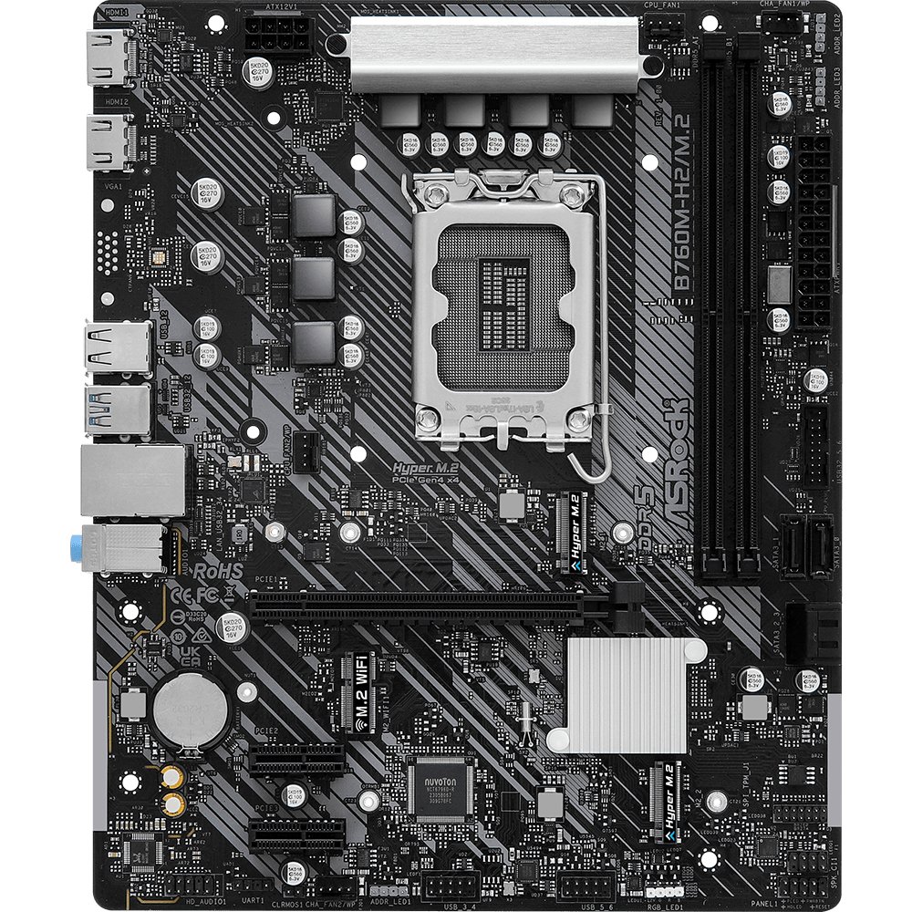 MB s1700 ASRock B760M-H2/M.2 Intel B760, 2xDDR5-5600 МГц, 1xPCI-Ex16, 2xM.2, Micro-ATX