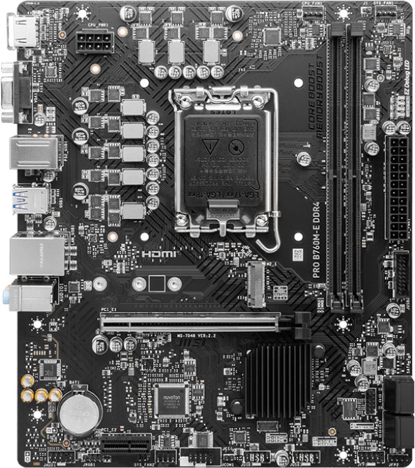 MB s1700 MSI Pro B760M-E DDR4, 2*DDR4, 1*PCIEx16, 1*PCIEx1, 1*M.2, 4*USB3.2Gen1, 8*USB2.0, 4*SATA3.0, 1G, VGA, HDMI, M-ATX, RTL