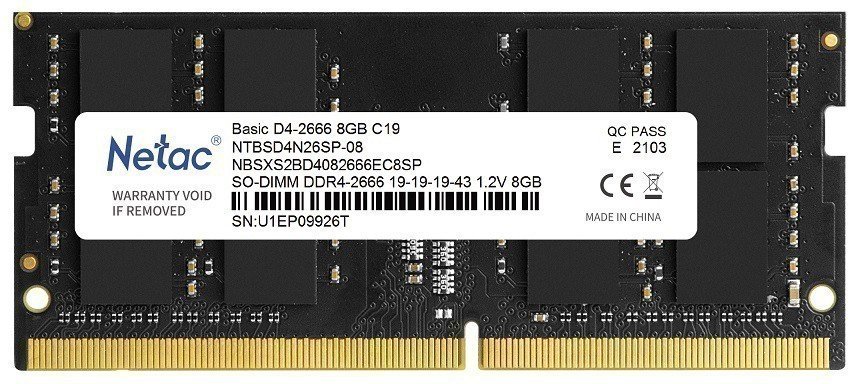 ОЗУ Netac Basic NTBSD4N26SP-08 SO-DIMM DDR4 8GB 2666MHz CL19 1.2V