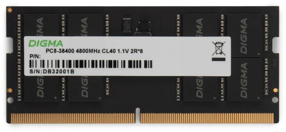 ОЗУ Digma DGMAS54800016S DDR5 16GB 4800MHz RTL PC5-38400 CL40 SO-DIMM 262-pin 1.1В single rank Ret