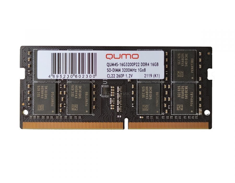 ОЗУ QUMO QUM4S-16G3200P22 SO-DIMM DDR4 16GB 3200MHz 1Gx8 CL22