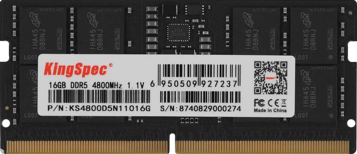 ОЗУ Kingspec KS4800D5N11016G DDR5 16GB 4800MHz RTL PC5-38400 CL40 SO-DIMM 288-pin 1.1В single rank Ret