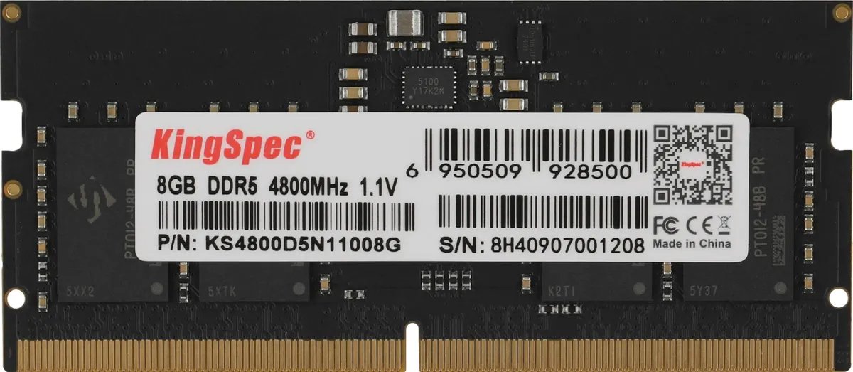 ОЗУ Kingspec KS4800D5N11008G DDR5 8GB 4800MHz RTL PC5-38400 CL40 DIMM 288-pin 1.1В single rank Ret