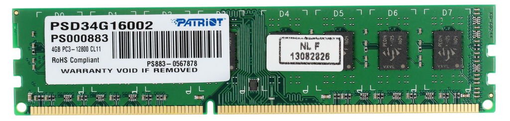 RAM 4GB DDR3-1600 PC3-12800 Patriot SignatureLine, CL11, 1.5V, retail (PSD34G16002)