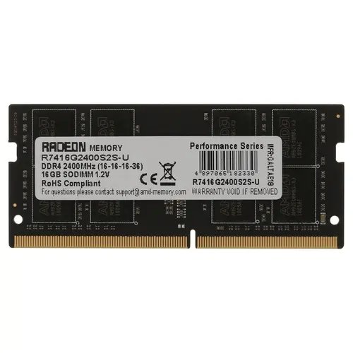 ОЗУ AMD Radeon R7 Performance Series Black R7416G2400S2S-U 16GB DDR4 2400 SO DIMM Non-ECC, CL16, 1.2V