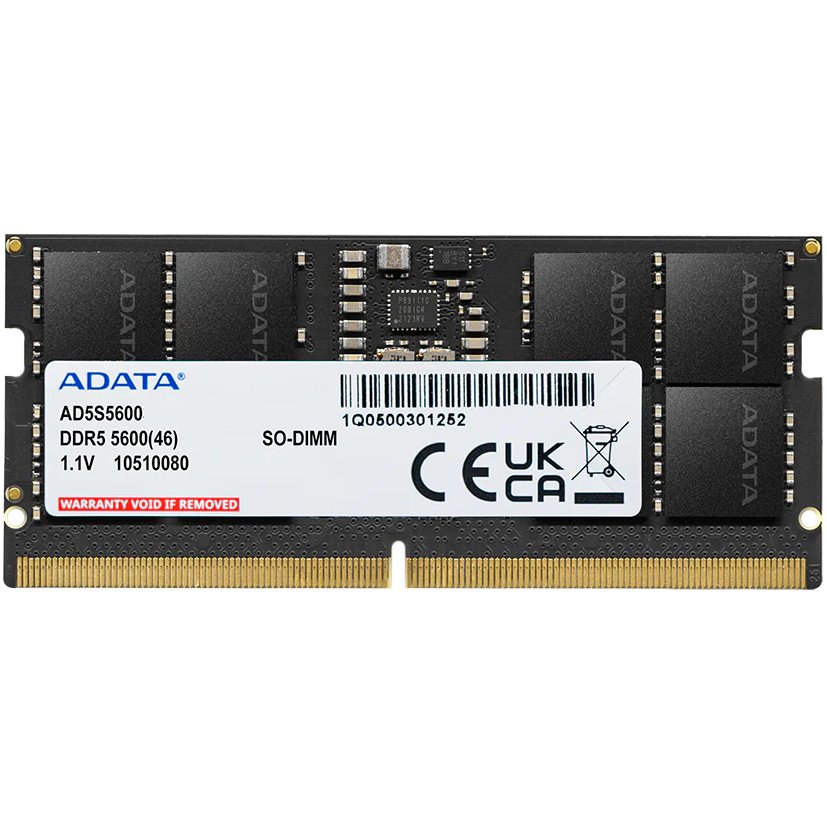 ОЗУ ADATA AD5S56008G-S DDR5 8Гб Module capacity 8Гб Количество 1 5600 МГц Множитель частоты шины 46 1.1 В черный