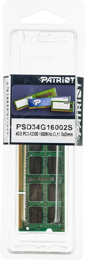 RAM SO-DIMM 4GB DDR3-1600 PC3-12800 Patriot Signature, CL11, 1.5V, retail (PSD34G16002S)