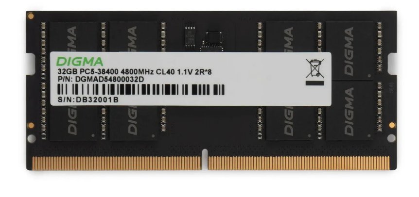 ОЗУ Digma DGMAS54800032D DDR5 32GB 4800MHz RTL PC5-38400 CL40 SO-DIMM 288-pin 1.1В dual rank Ret