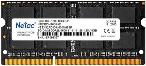 ОЗУ Netac Basic NTBSD3N16SP-08 DDR3L 8Gb 1600MHz PC3-12800 CL11 SO-DIMM 260-pin 1.35В single rank