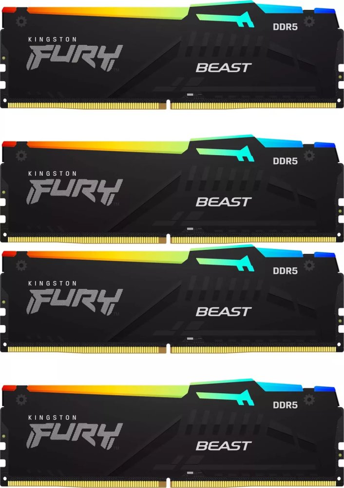 ОЗУ Kingston Fury Beast Black RGB KF556C40BBAK4-128 DDR5 4x32GB 5600MHz RTL Gaming PC5-44800 CL40 DIMM 288-pin 1.25В dual rank с радиатором Ret