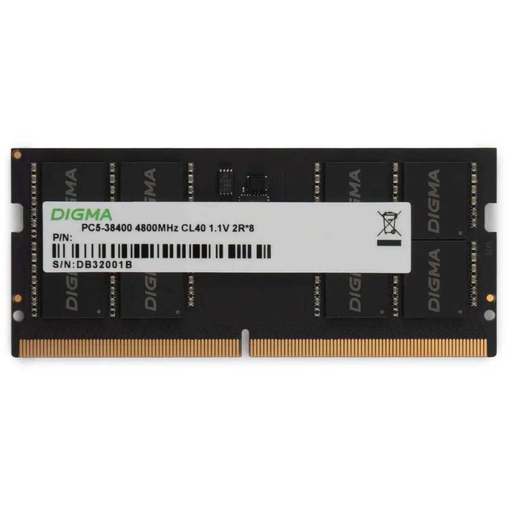 ОЗУ Digma DGMAS5480008S DDR5 8GB 4800MHz RTL PC5-38400 CL40 SO-DIMM 262-pin 1.1В single rank Ret