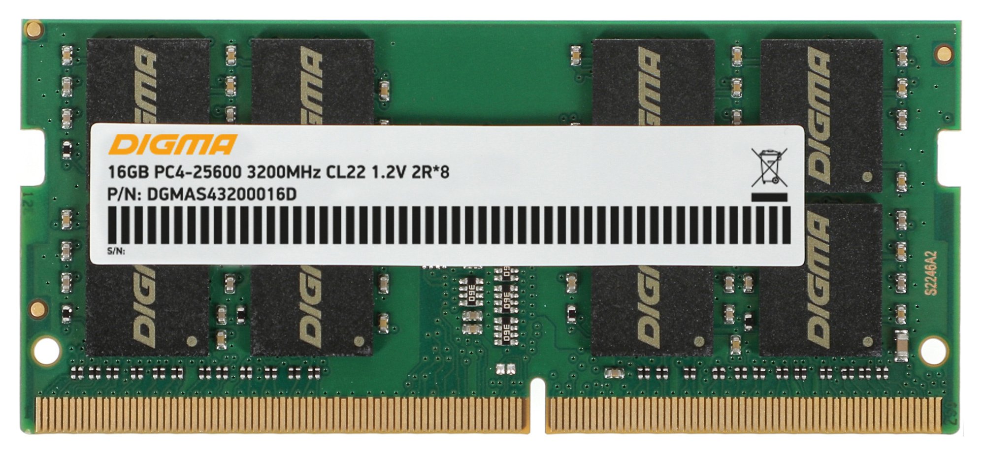 ОЗУ Digma DGMAS43200016D DDR4 16Gb 3200MHz RTL PC4-25600 CL22 SO-DIMM 260-pin 1.2В dual rank Ret