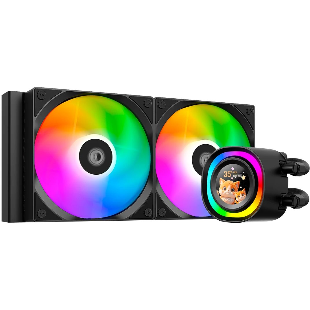 СВО ID-COOLING FX240 LCD (Soc 1851/1700/1200/115X/AM5/AM4, 2x120mm fan, 2000rpm, 27.2 дБ, 300W, PWM 4-pin/5V 3Pin ARGB,Cop)
