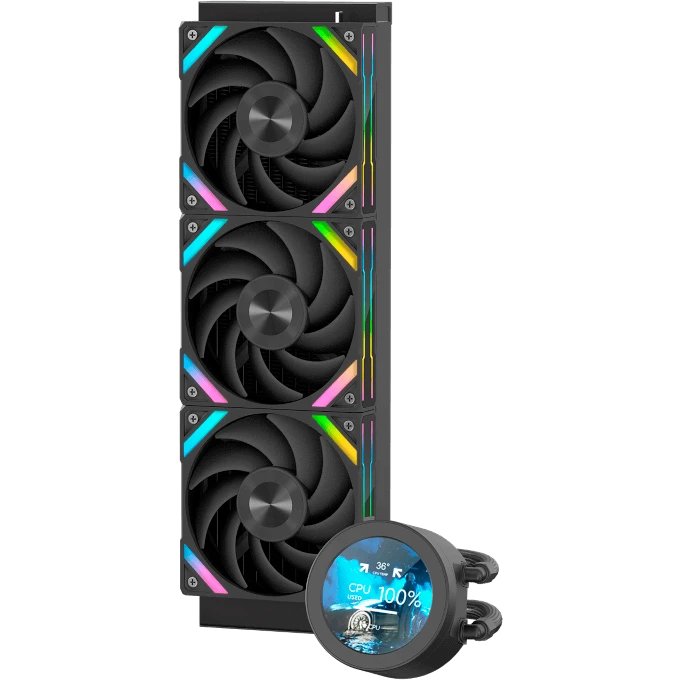СВО SAMA Q70 (Q70-BKWAYNO3-G) Black (360mm, LED temp., ARGB/ Fans 3x120mm, 86CFM, 30dBA, 2600RPM)