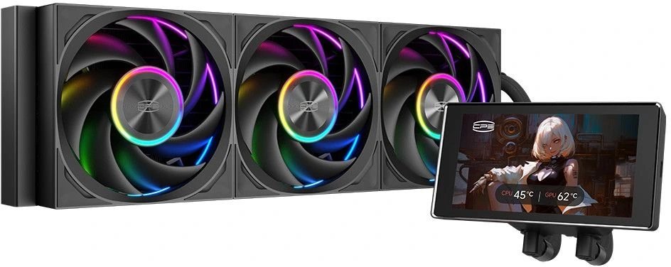 СВО PcCooler DT360 Max ARGB Display BK (300W, 360mm, LED, Black, Fans: 3x120mm, 83CFM, 33.1dBA, 3000RPM)