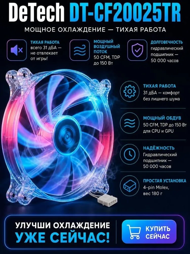 Игровой вентилятор DeTech DT-CF20025TR