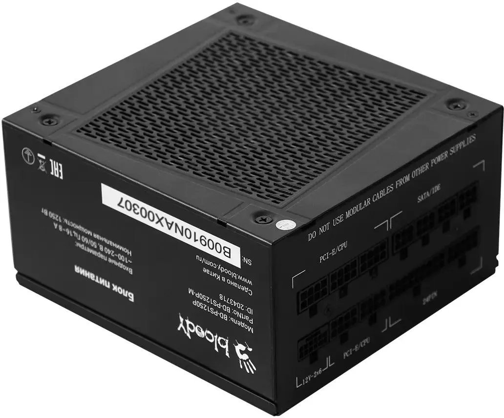 Блок питания BLOODY BD-PS1250P (BD-PS1250P-M), 1250Вт, 140мм, черный, retail