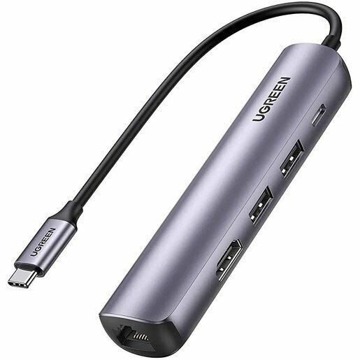 USB Hub UGREEN CM418 10919 USB-C to 2*USB 3.0+HDMI+RJ45 Ethernet Adapter+PD space gray