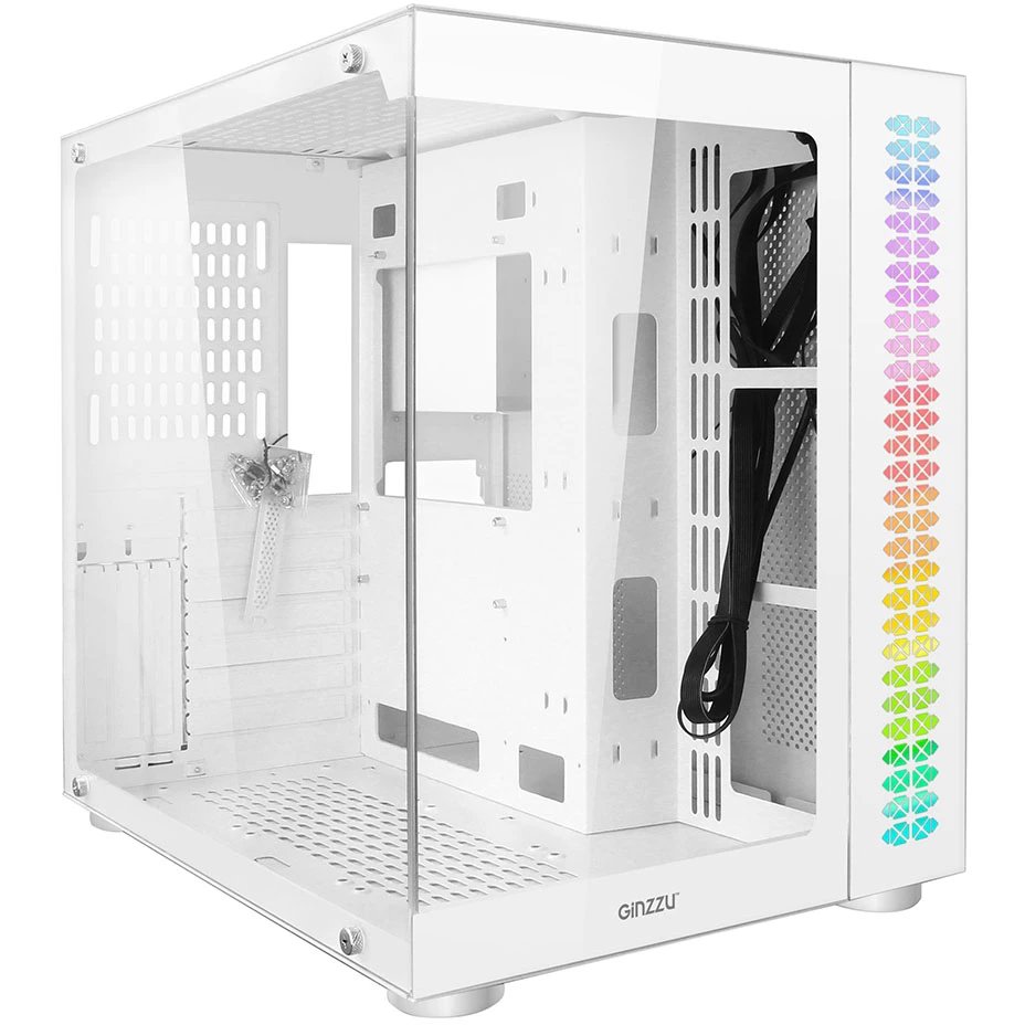 Корпус Ginzzu V580, RGB подсветка, закаленное стекло 1*USB 3.0,1*USB 2.0, AU Белый ATX