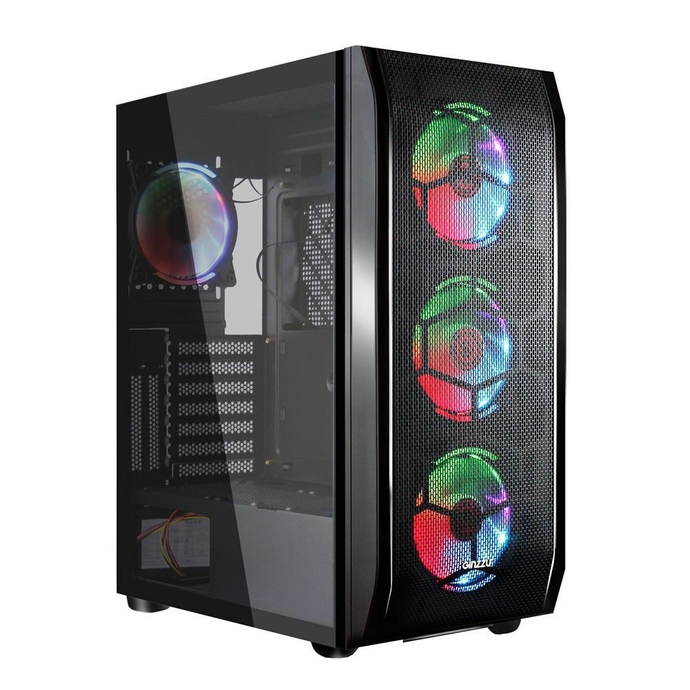 Корпус Ginzzu GL300 Fan 12cm RGB*4 USB3.0 Window