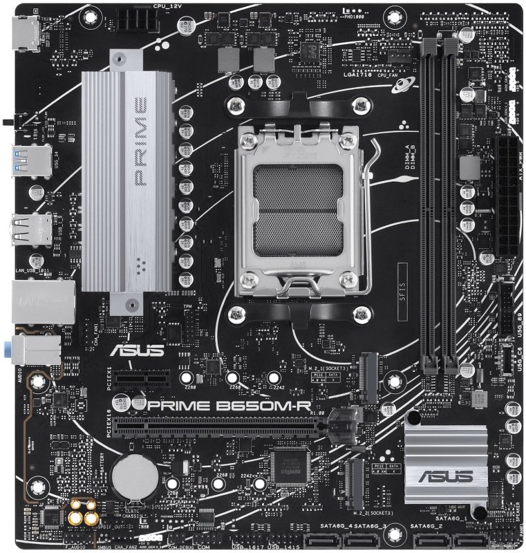 MB sAM5 ASUS PRIME B650M-R AMD B650, 2xDDR5-5200 МГц, 1xPCI-Ex16, 2xM.2, Micro-ATX