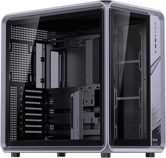 Корпус JONSBO Jonsplus BO400 без БП, боковая панель из закаленного стекла (панорама), mini-ITX, micro-ATX, ATX, серый