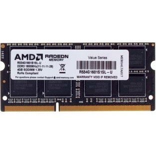 ОЗУ AMD Radeon (R534G1601S1SL-U) 4GB DDR3L 1600 SO DIMM R5 Entertainment Series Black Non-ECC, CL11, 1.35V, Retail