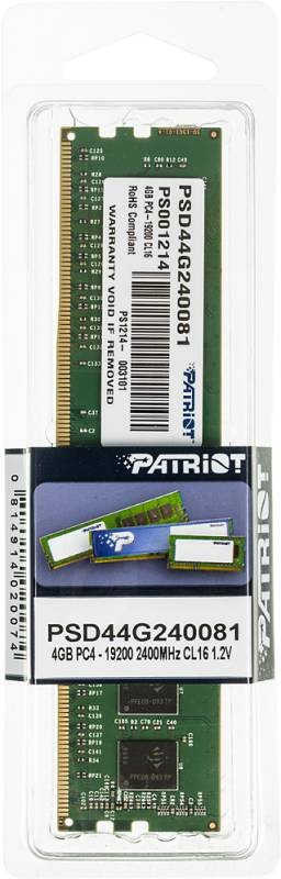 Оперативная память 4Gb DDR4 2400Mhz Patriot SO-DIMM (PSD44G240081S)