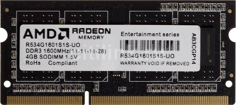 ОЗУ AMD SO-DIMM DDR3 4Gb 1600MHz R534G1601S1S-UO OEM PC3-12800 CL11 204-pin 1.5В