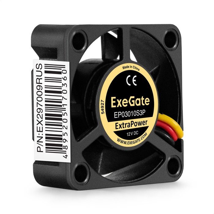 Вентилятор ExeGate ExtraPower EP03010S3P EX297009RUS 12B DC (30x30x10 мм, Sleeve bearing (подшипник скольжения), 3pin, 10500RPM, 29dBA)