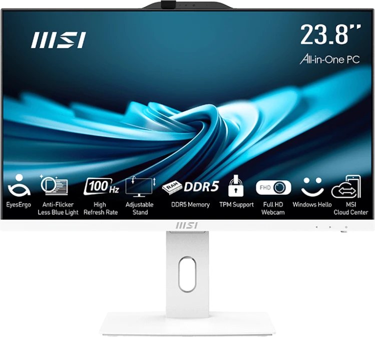 Моноблок MSI Pro AP242P 14M-1215XRU (9S6-AE0622-1215) Full HD i5 14400 (2.5) 16Gb SSD512Gb UHDG 730 безОС GbitEth BT 120W клавиатура мышь Cam белый