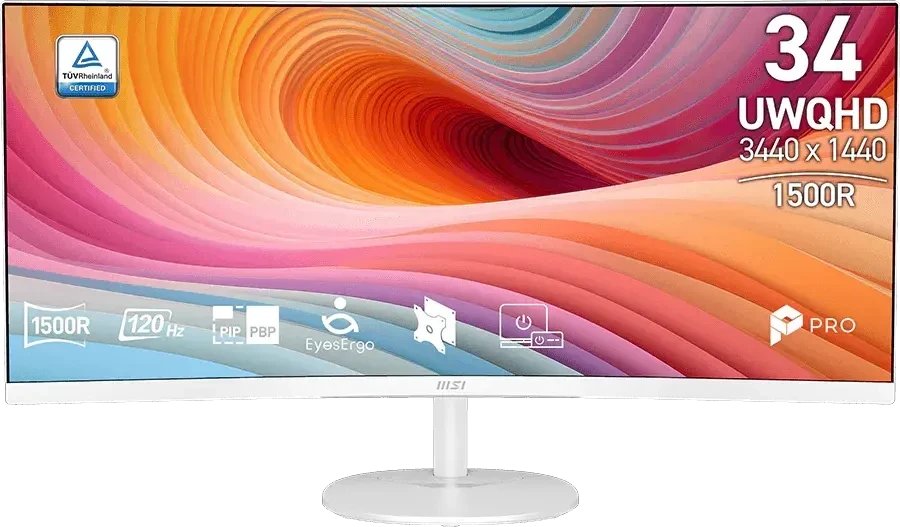 Монитор MSI PRO MP341CQW E12 (9S6-3PB2CT-211) Curved VA White 3440x1440, 120Hz, 4ms, 300сd/m, 3500:1, HDR | 2xHDMI(2.0b) DP(1.4a) | InPSU, Speakers
