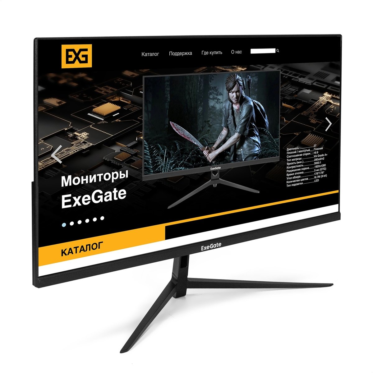 Монитор 27" ExeGate SmartView EP2707TA (IPS LED Grade A+, FHD, 1920x1080@75Гц, 16:9, 250cd/m2, 1000:1, 178°/178°, 5ms, D-Sub, HDMI1.4, DisplayPort, Audio-out, встроенный БП, FreeSync, Flicker-free, Low Blue Ligh