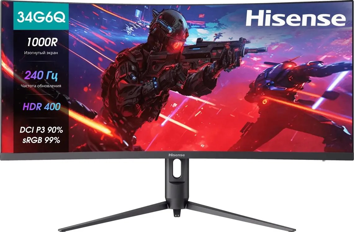 Монитор Hisense 34G6Q-PRO 34" Curved 1000R, 3440x1440, 240Hz, 21:9, VA, 1ms, 320cd, 2хHDMI, 1хDP