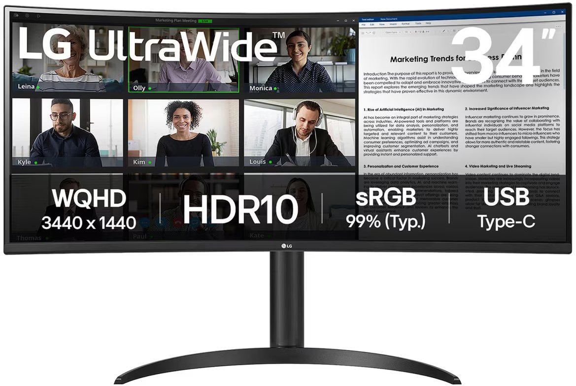 Монитор LG 34" UltraWide 34WR55QK-B черный VA LED 21:9 HDMI матовая HAS 300cd 178гр/178гр 3440x1440 100Hz DP Ultra WQHD USB 6.9кг