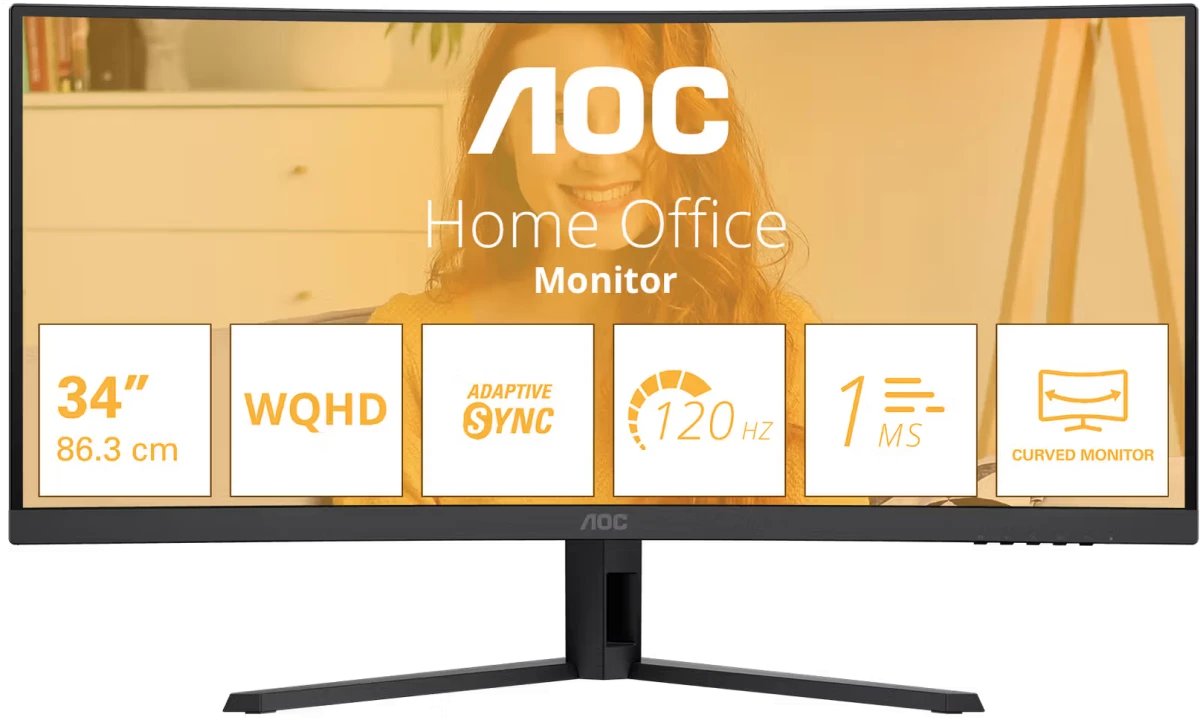 Монитор AOC CU34B3E 34" Curved 1500R, UWQHD 3440x1440, 120Hz, VA, 300cd, 21:9, 1/4ms, HDMI, DP