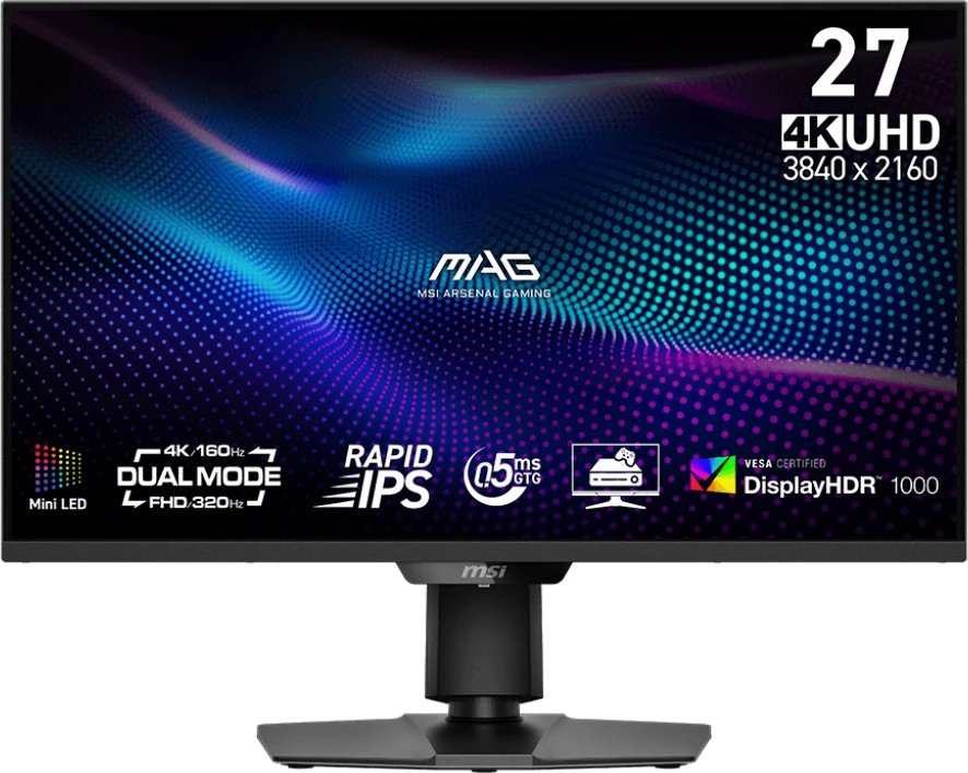 Монитор MSI MAG 274UPDF E16M (9S6-3CF09H-029) Black Rapid IPS/3840x2160/1920x1080/HDMI+HDMI+DP+Type C (15W) 0.5ms/178°/178° 400cd/m/1000:1/160Hz/320Hz
