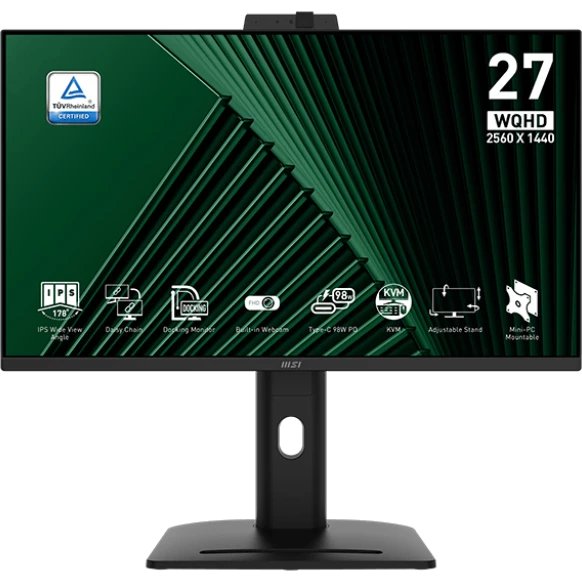 Монитор MSI Pro MP275QPDG (9S6-3PC8CM-005) 27" 16:9 WQHD(2560x1440) IPS Flat, WebCam FHD, 100M:1,250nit,178/178,2xHDMI,DP,USB-C,USB-B, 4xUSB-A
