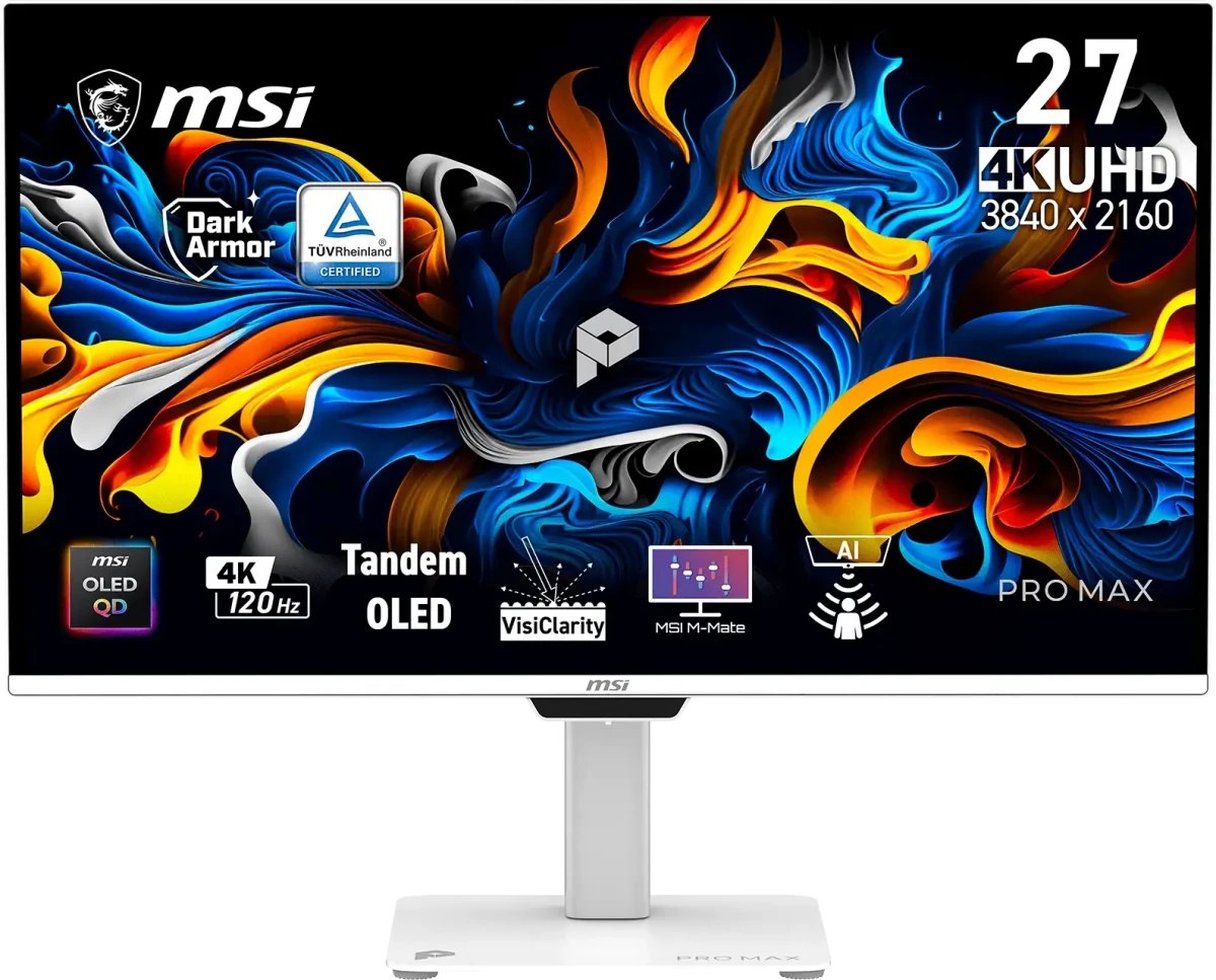 Монитор MSI Max 271UPXW12G (9S6-3PF9CA-013) черный QD OLED LED 16:9 HDMI матовая HAS Piv 250cd 178гр/178гр 3840x2160 120Hz DP 4K USB 8кг