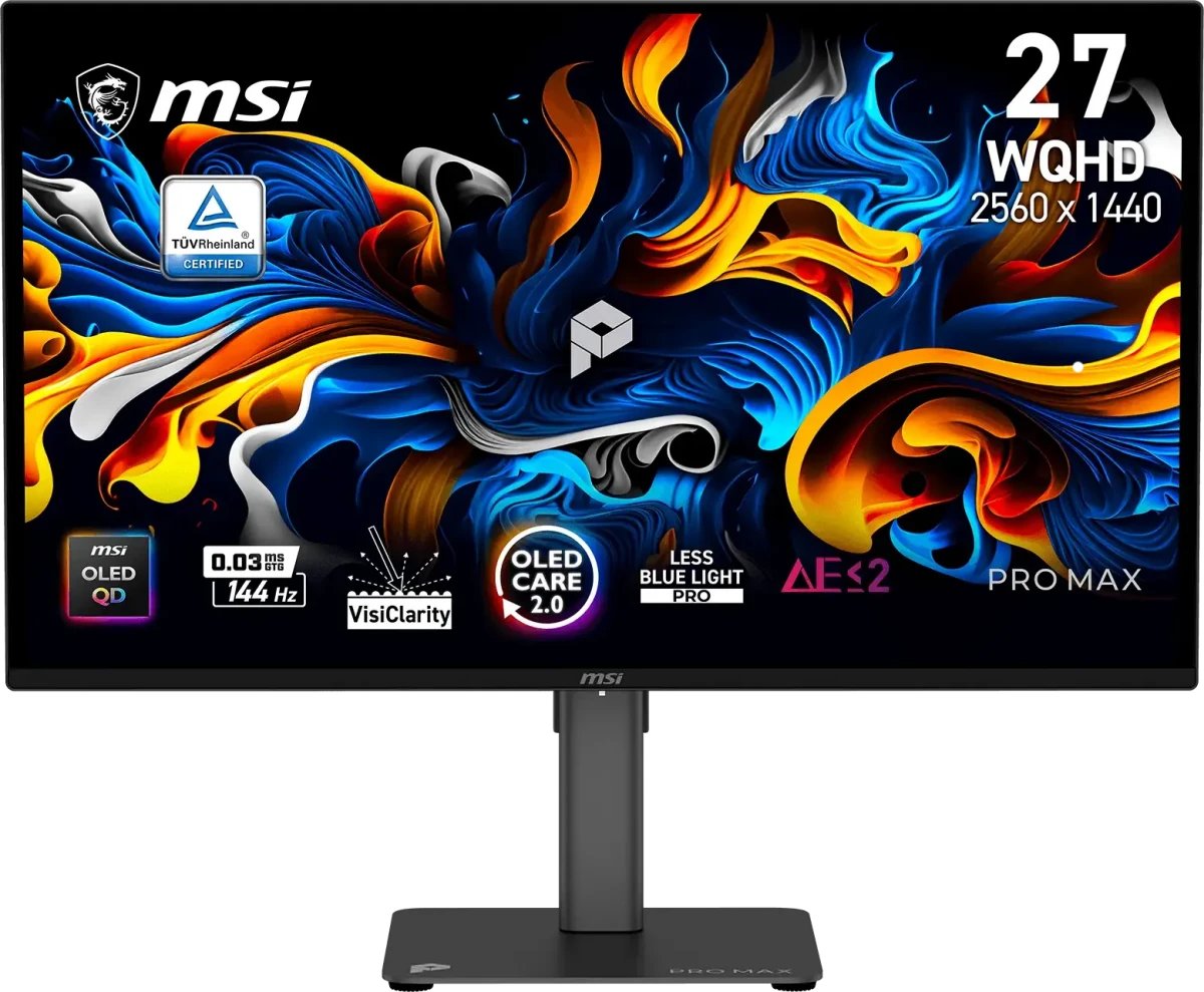 Монитор MSI Pro Max 271QPX14G (9S6-3PF89A-021) QD-OLED, 2560x1440, 144Hz, 0,03ms, 250сd/m, 1500000:1 | 2xHDMI(2.1), DP(1.4a), Type-C(PD-15W) | HAS
