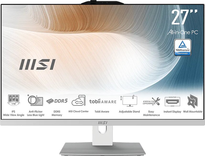 Моноблок MSI Modern AM272P 1MA-1469XRU (9S6-AF8242-1469) Full HD Core 5 120U 16Gb SSD500Gb Graphics без ОС GbitEth WiFi BT клавиатура мышь Cam белый