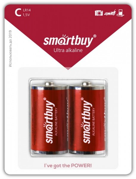 Батарейка Smartbuy LR14, C, щелочная (SBBA-C02B) блистер 2 шт