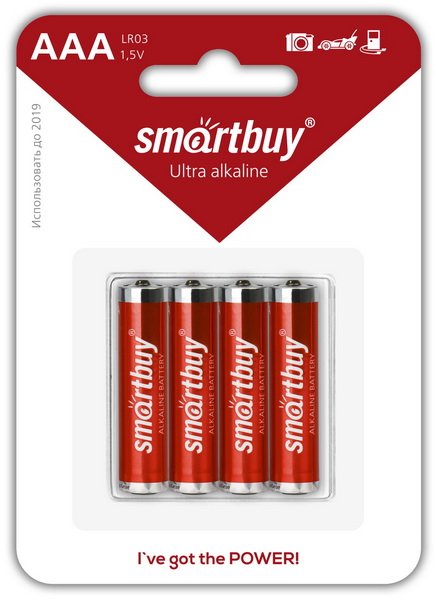 Батарейка Smartbuy LR03, AAA, щелочная (SBBA-3A04B) блистер 4 шт